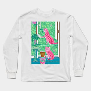 The adventures of pink, stripy cat Long Sleeve T-Shirt